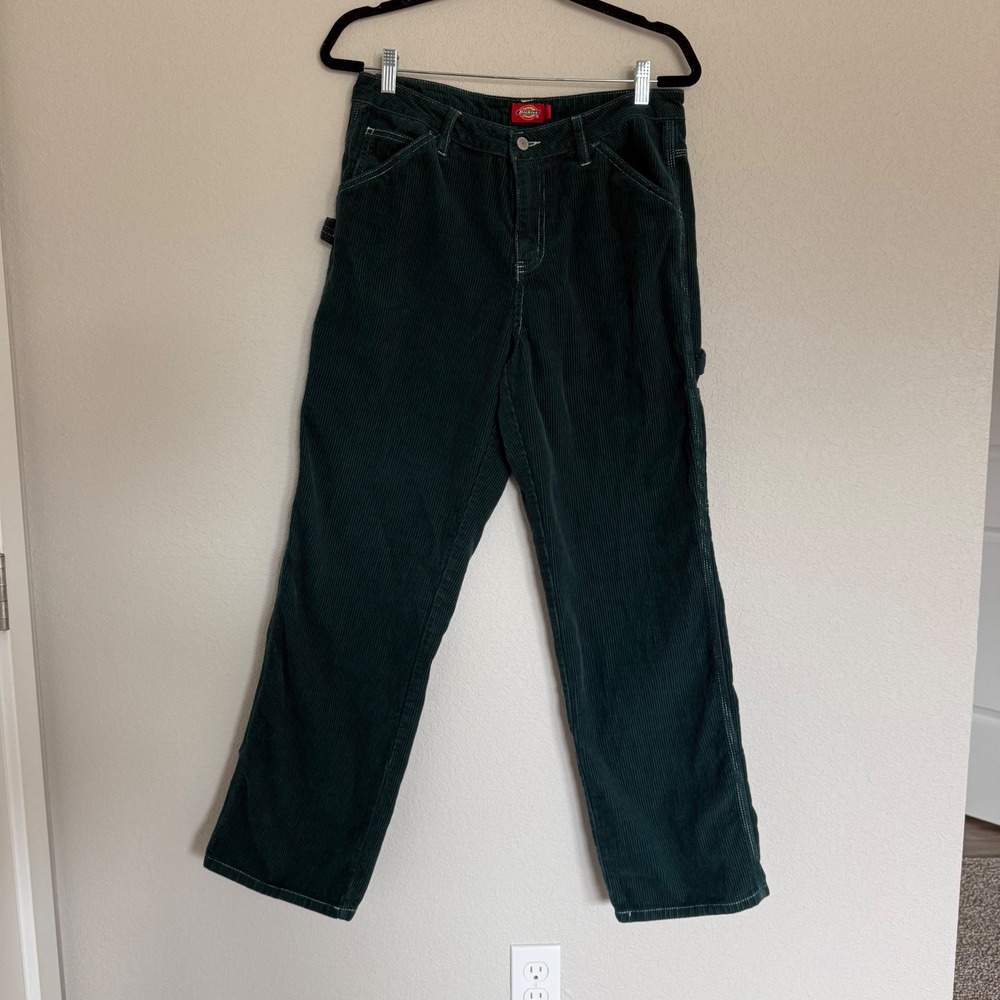 Dickies Green Corduroy Carpenter Cargo Straight Pants Size 9/29 Contrast Stitch